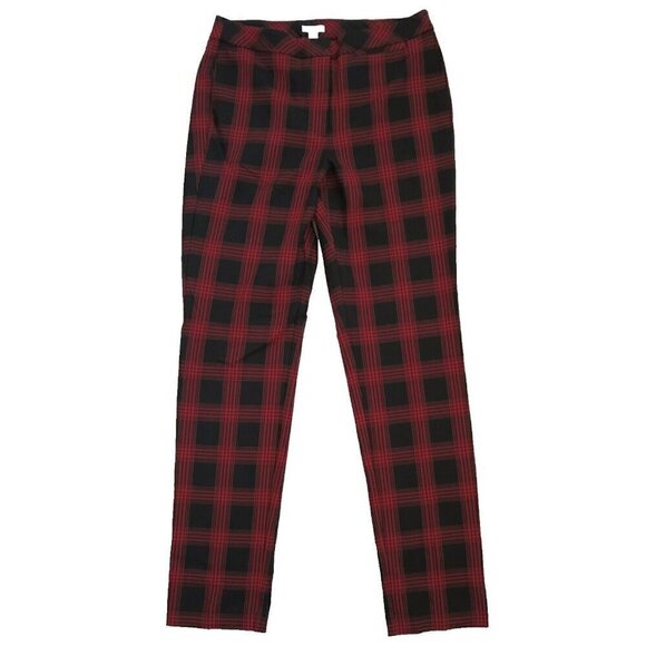 J Jill Premium Bi Stretch Pants Size 8 Red Black Tartain Plaid Ponte Knit - Picture 3 of 12